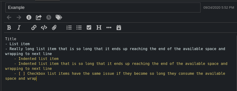 Indentation on list items and checkbox list items is lost when line ...