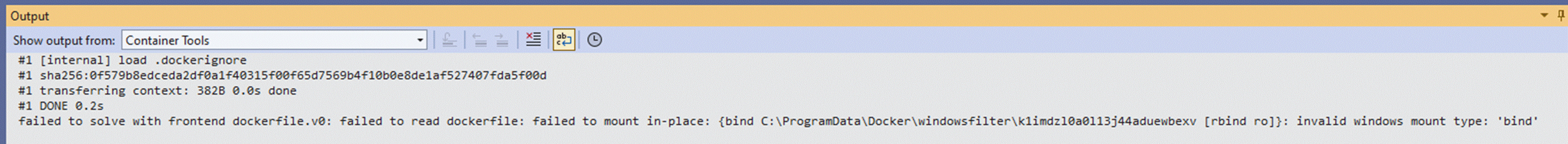 Fail to warm up a project with an error "invalid windows mount type ...