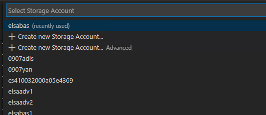 There is no command "Attached Storage Accounts" when executing "Copy ...