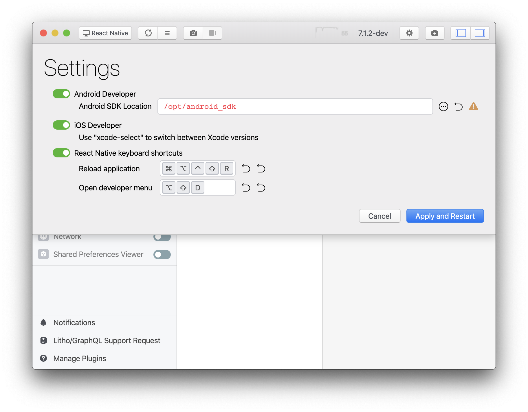 Screenshot of the Preferences window with hotkeys