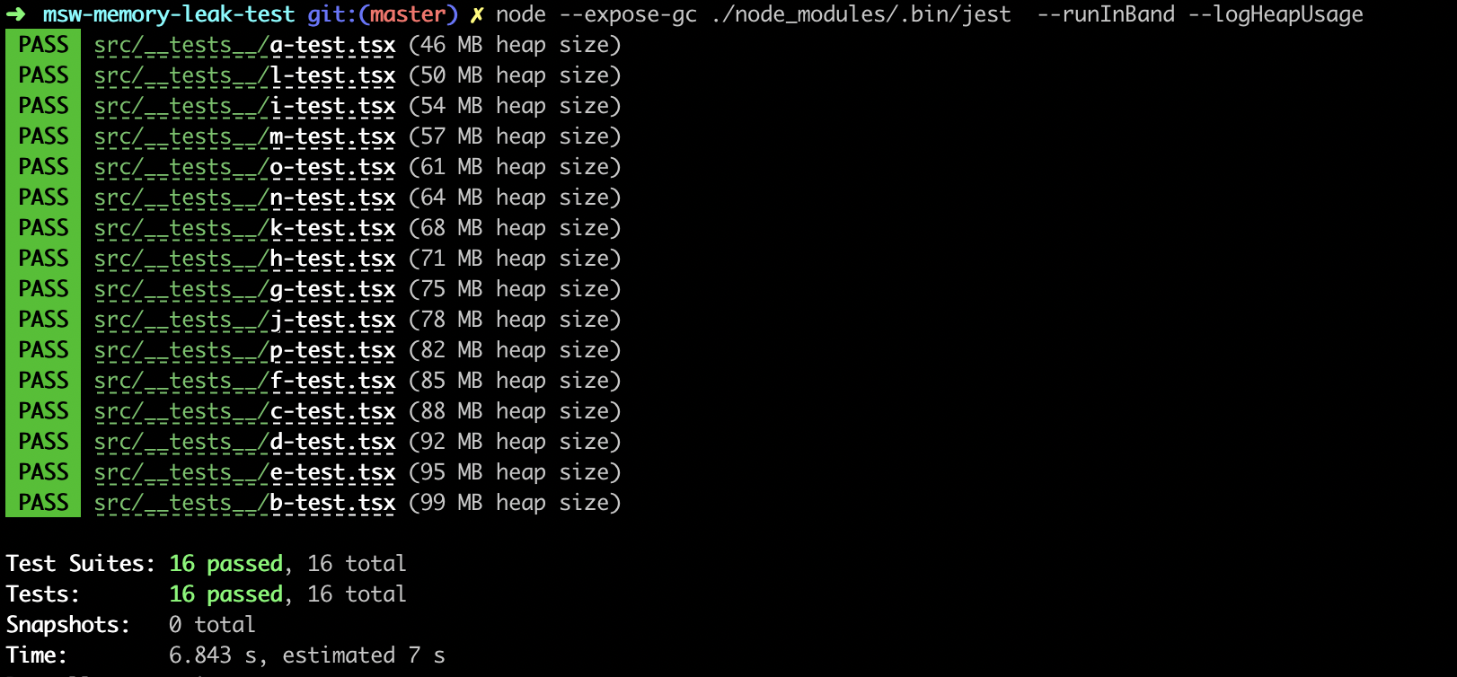 GitHub - mathanpec/msw-memory-leak-test: Repo to test msw memory leak