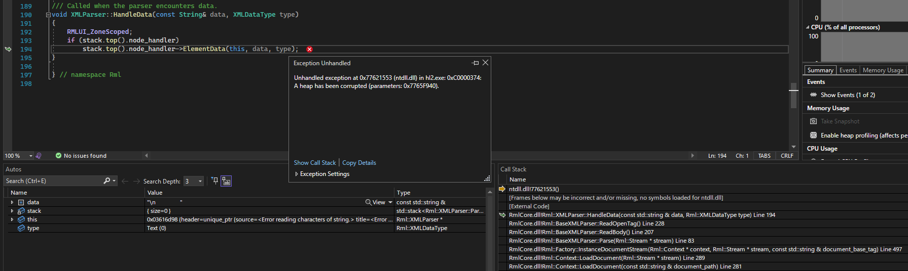 Heap corruption when parsing RML with long indents · Issue #364 ...