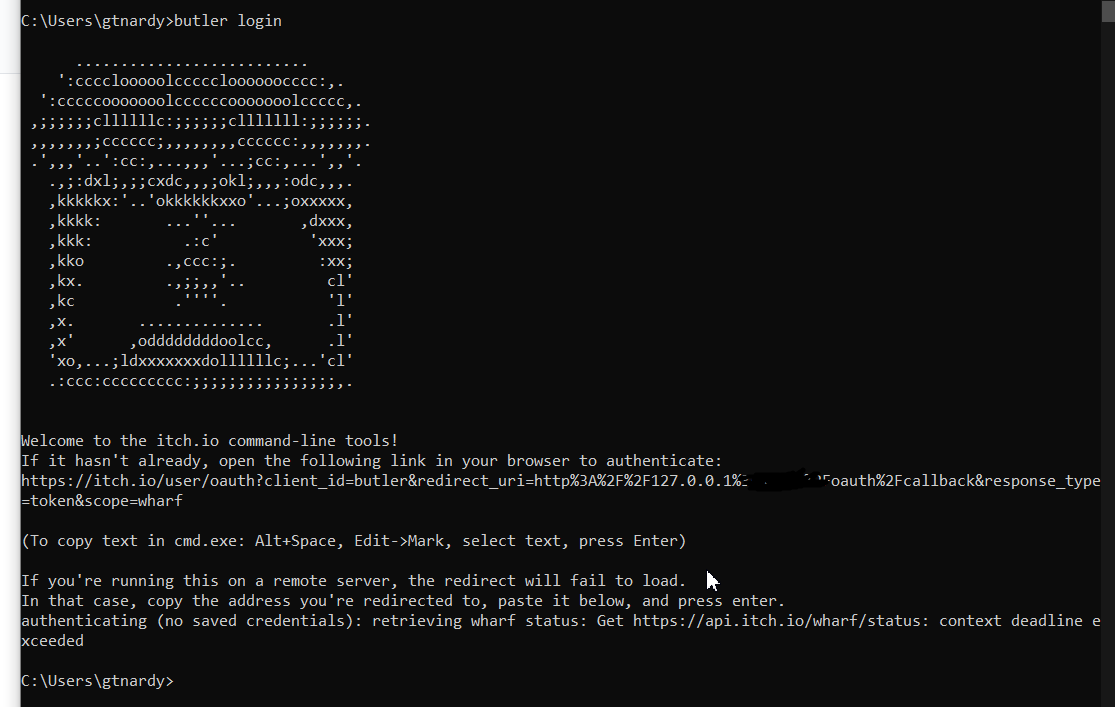authenticating (no saved credentials) retrieving wharf status Get