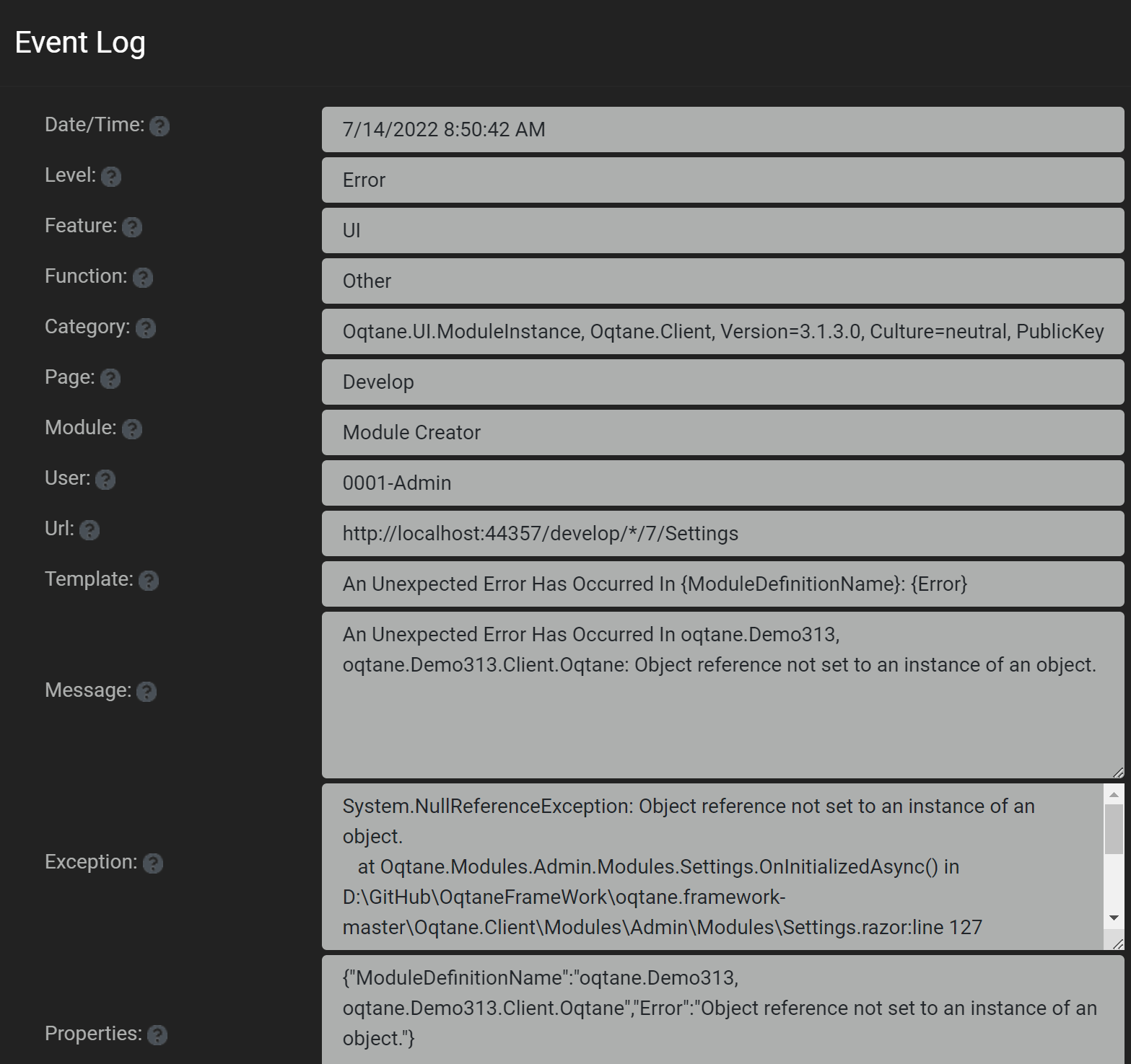 Null reference exception when a module is deleted (Module Creator ...