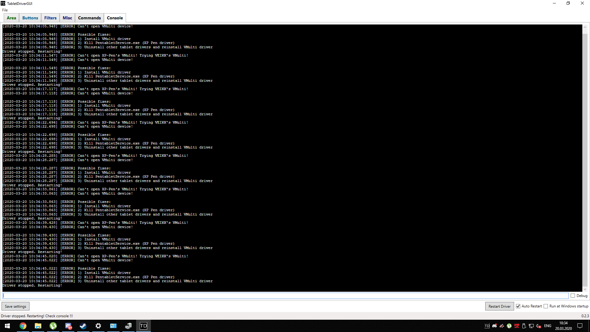 Driver stopped. Restarting! Check console!!! · Issue #604 · hawku ...