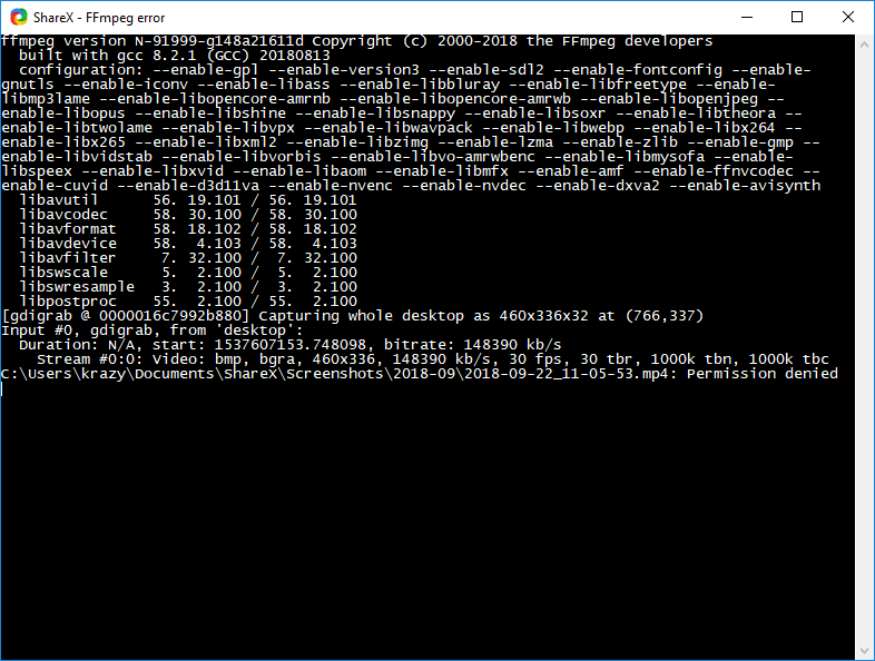 sharex ffmpeg permission denied