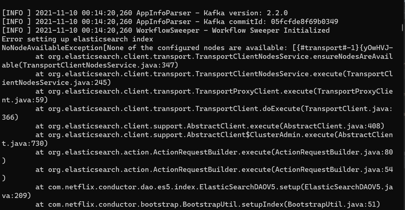 Server fails to start with ES connection error if workflow.elasticsearch.cluster.health.color