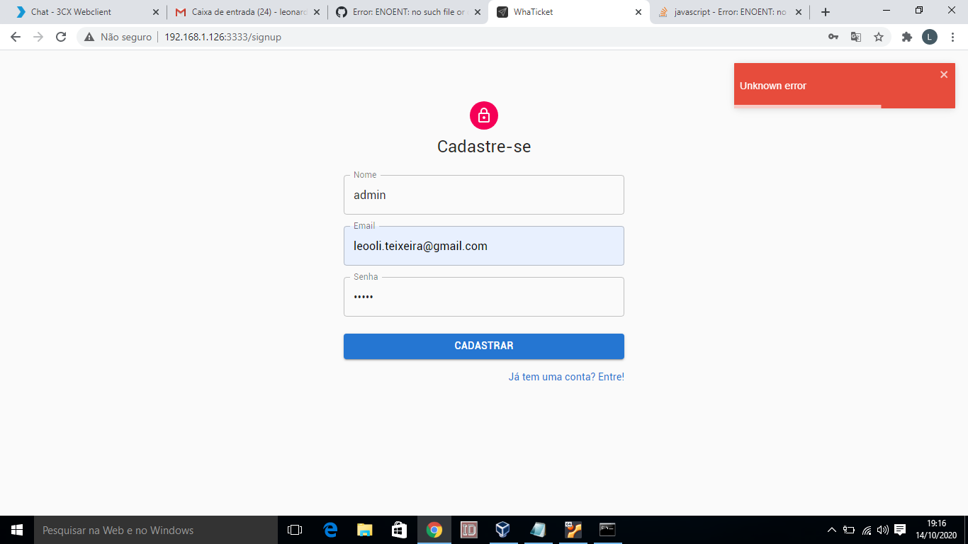 ERROR: UNKNOWN ERROR TO SIGNUP FRIST USER · Issue #44 · canove ...