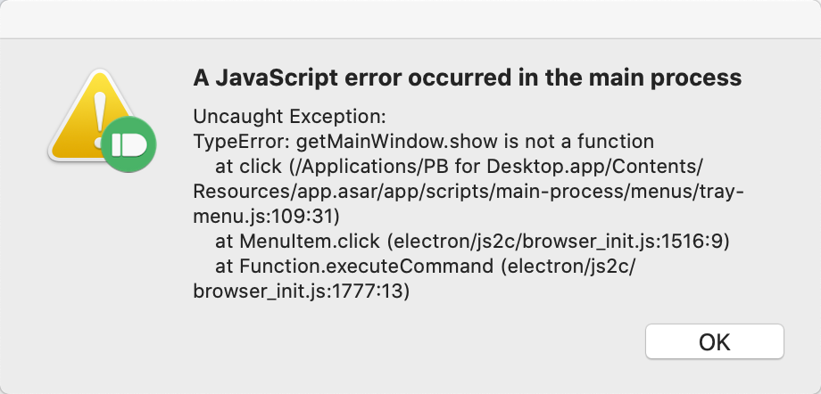 Error with 'Show PB for Desktop' menu, MacOS Catalina 10.15.2 · Issue ...