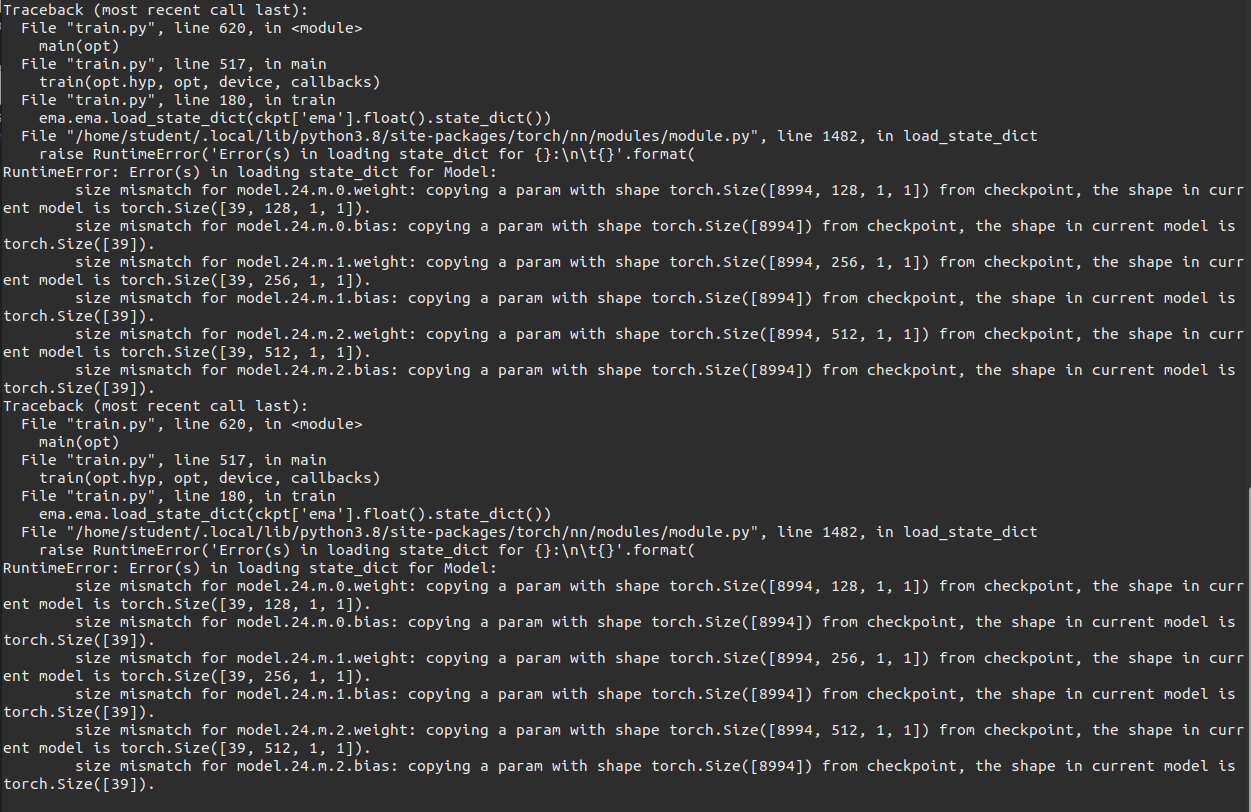 Size mismatch using checkpoints saved during training (before ...