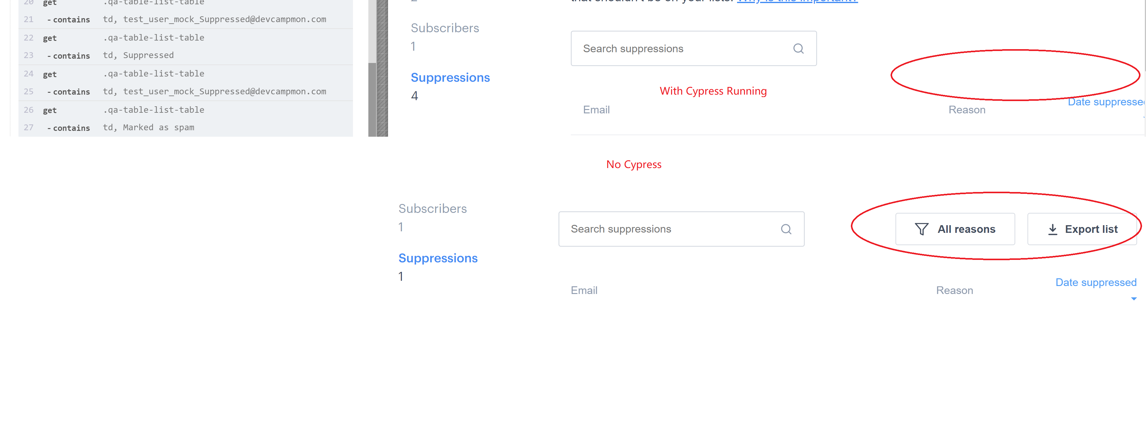 Buttons are hidden when we run Cypress scripts against our application