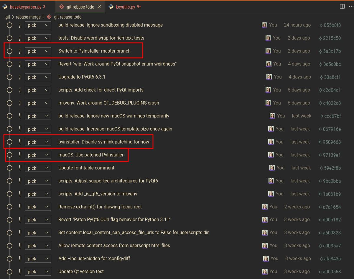 Interactive rebase Add a way to search for commit messages · Issue