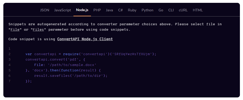 NodeJS code snippet