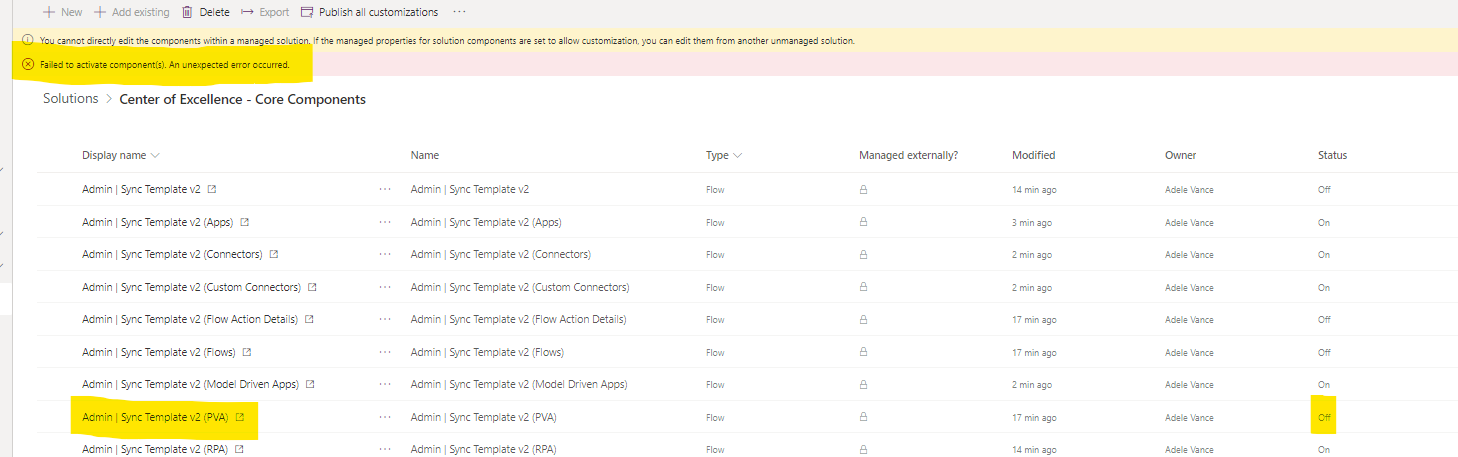 Known Issue with Core 1.71: Error turning on Admin | Sync Template v2 ...