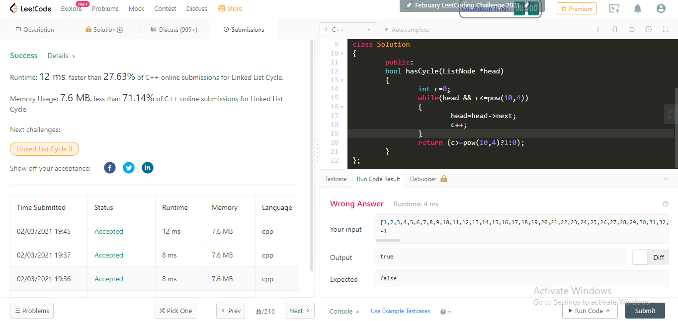 Missing Test Case - 141. Linked List Cycle · Issue #2242 · LeetCode ...