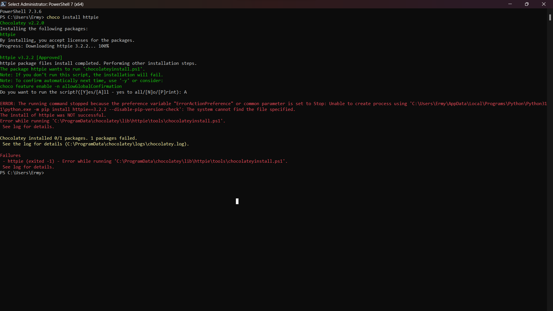 Unable to install httpie via chocolatey issue 1522 httpie cli github