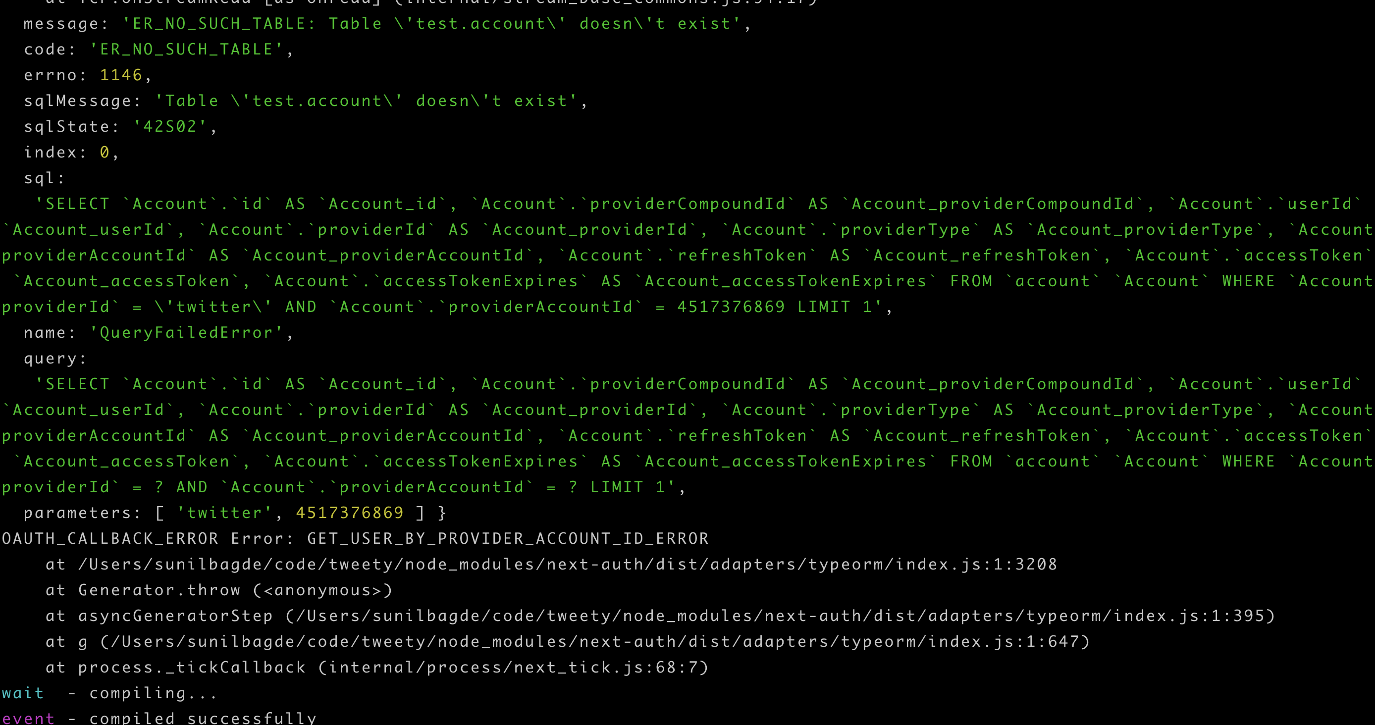 [v2] Mysql database table not generating · Issue #147 · nextauthjs/next ...