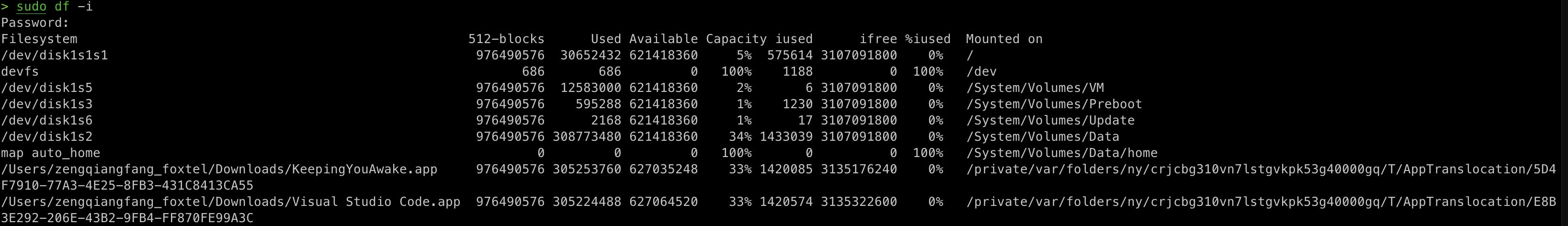 disk usage