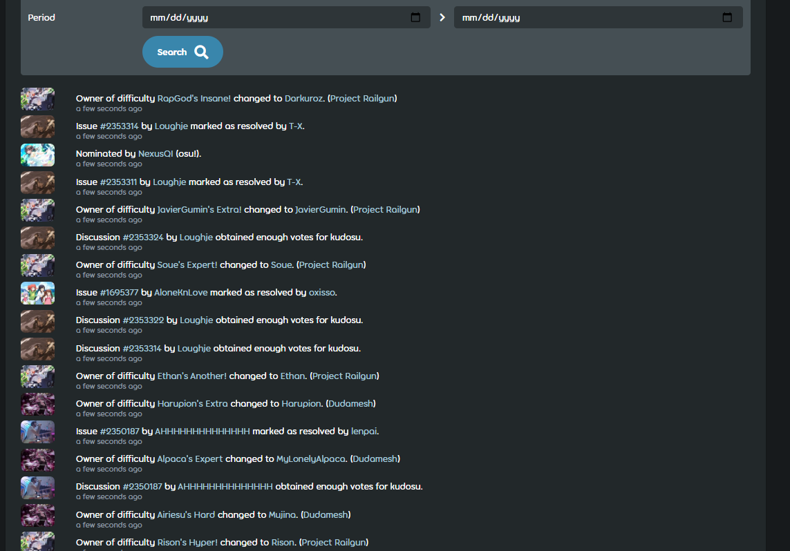 Recent events page is missing color indicators · Issue #7605 · ppy/osu ...