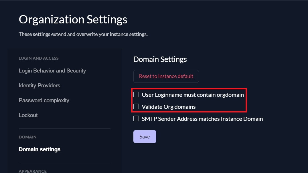 Opções desativadas
