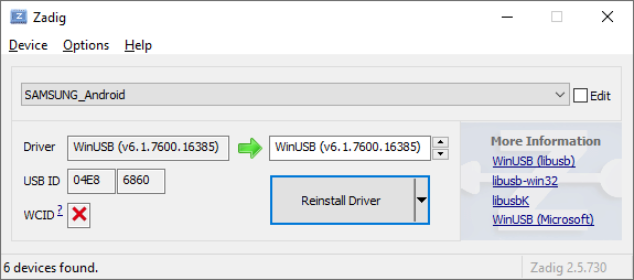 WinUSB with Samsung phone