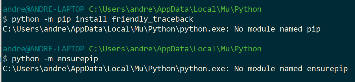 Cannot (any longer) install packages with Mu (1.0.3) on Windows 10 ...