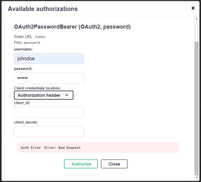 Security example in tutorial raise bad request · fastapi fastapi ...