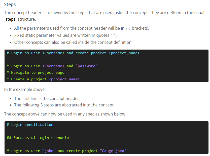 Provide examples for Concept · Issue #46 · getgauge/docs.gauge.org · GitHub