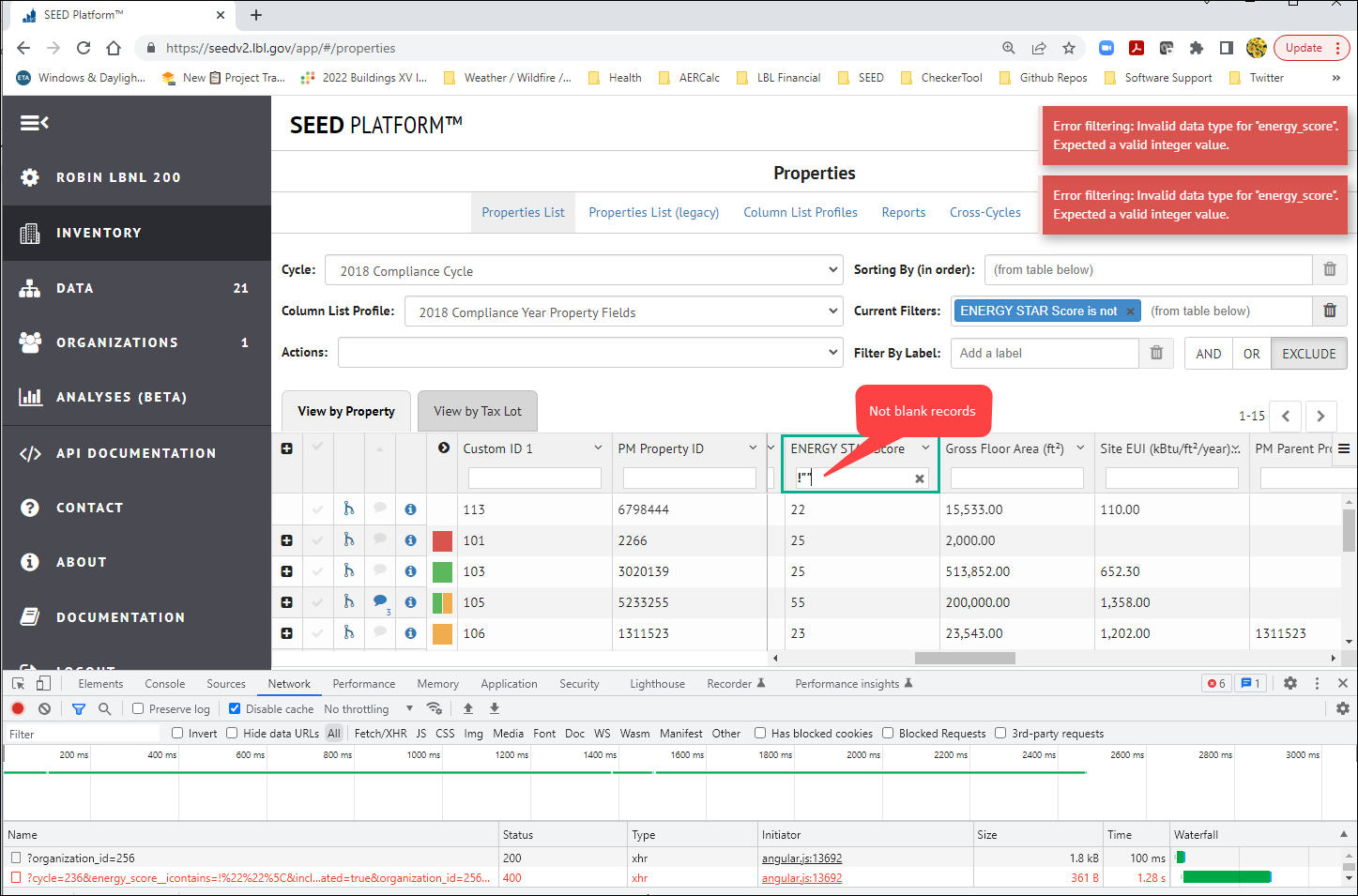 New Property List View -- filtering sometimes gives 400 / 500 errors ...