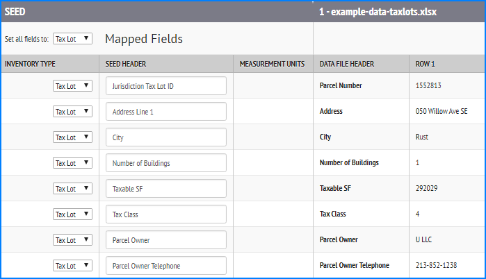 Only fields in property or tax lot DB are shown in mapping screen (not ...