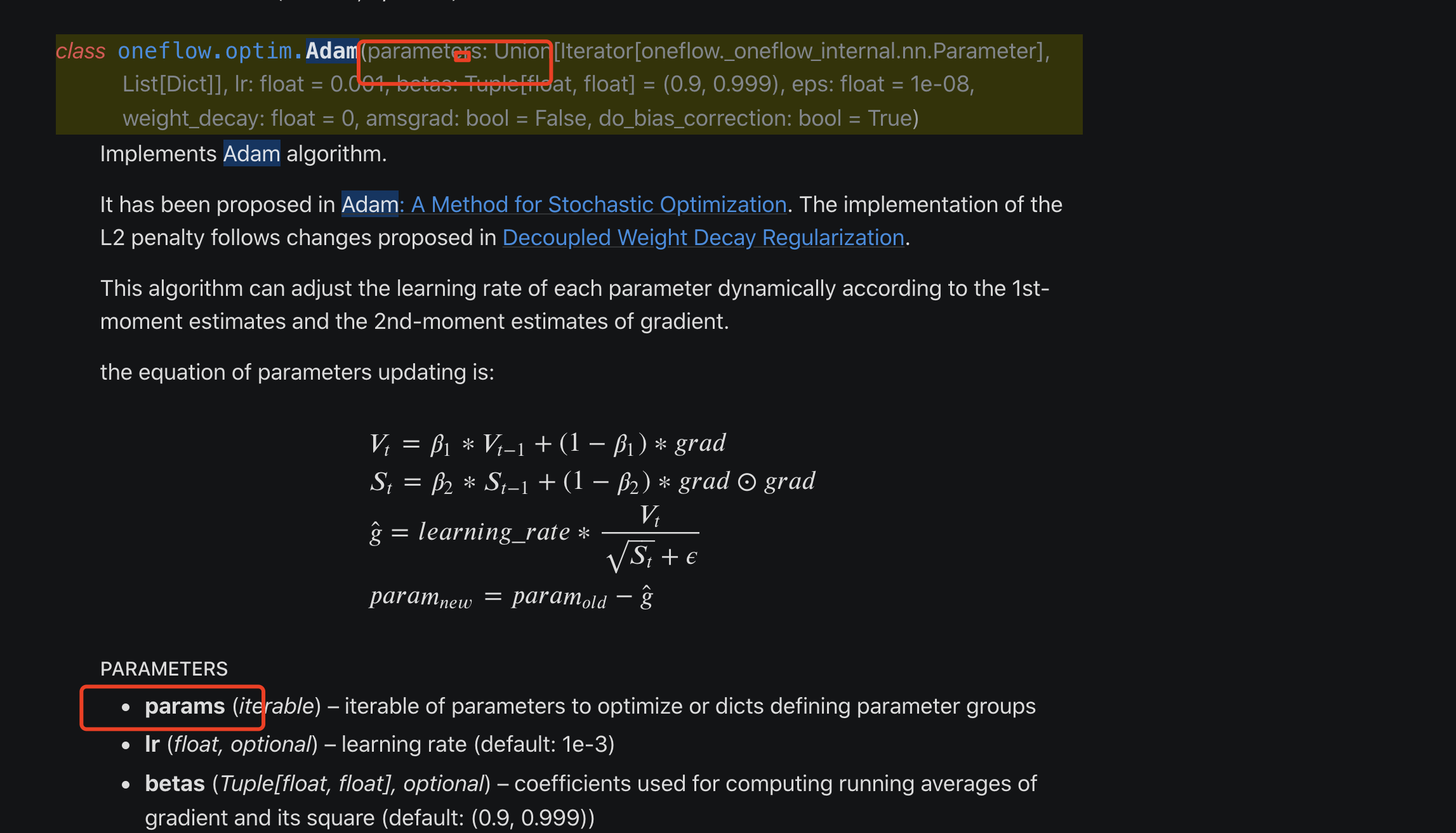 flow.optim.Adam has no keyword argument 'params' · Issue 7313