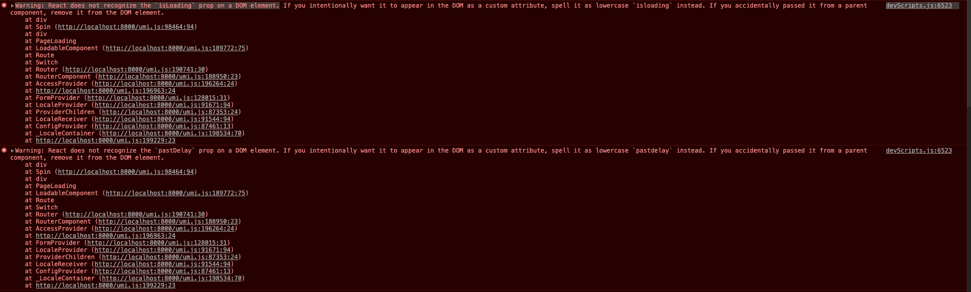 dynamicImport devScripts.js:6523 Warning: React does not recognize the ...