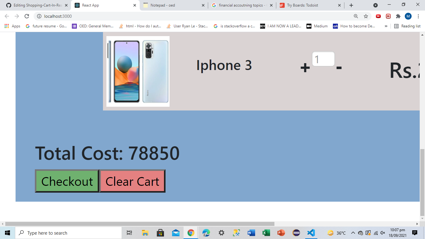 GitHub Shopping Cart In React JS