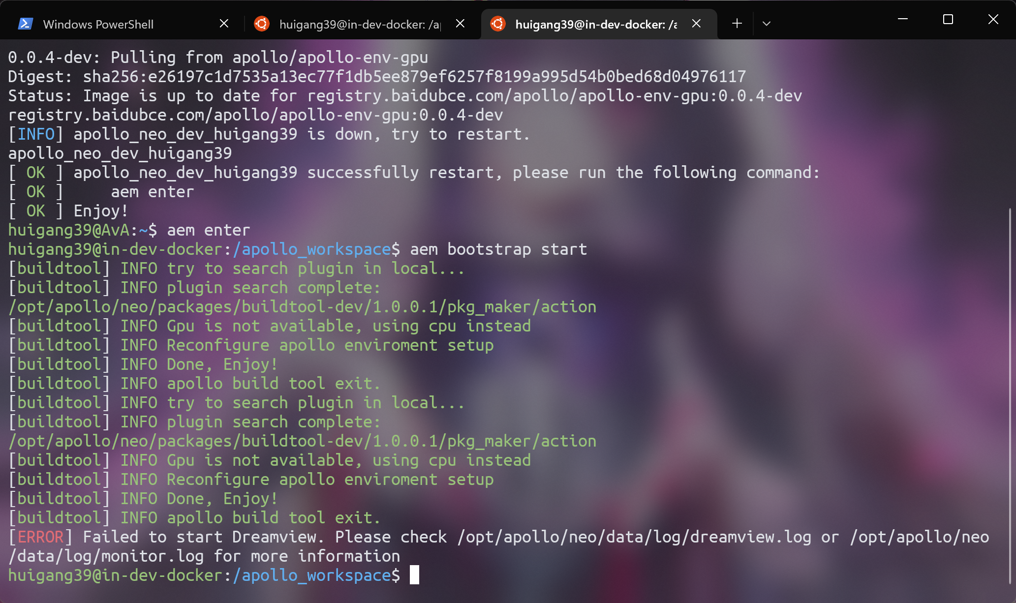 Failed to start Dreamview · Issue #14730 · ApolloAuto/apollo · GitHub