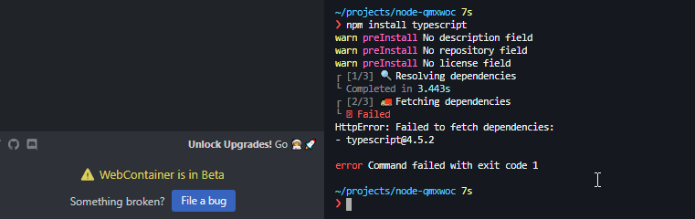 Not able to install typescript in node template (vite/vanilla-ts is ...