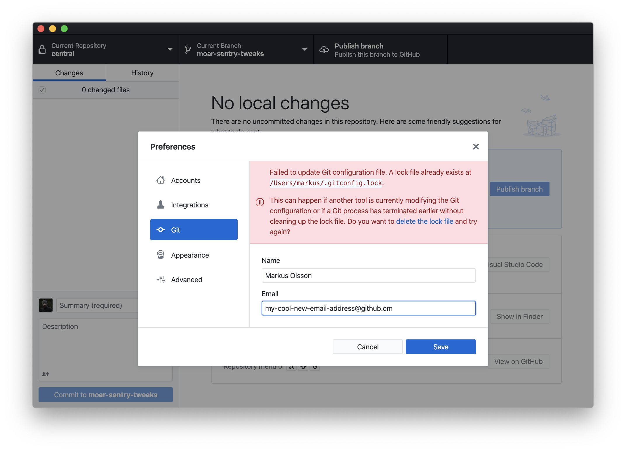 Surface git config lock file errors to users and let them decide to ...