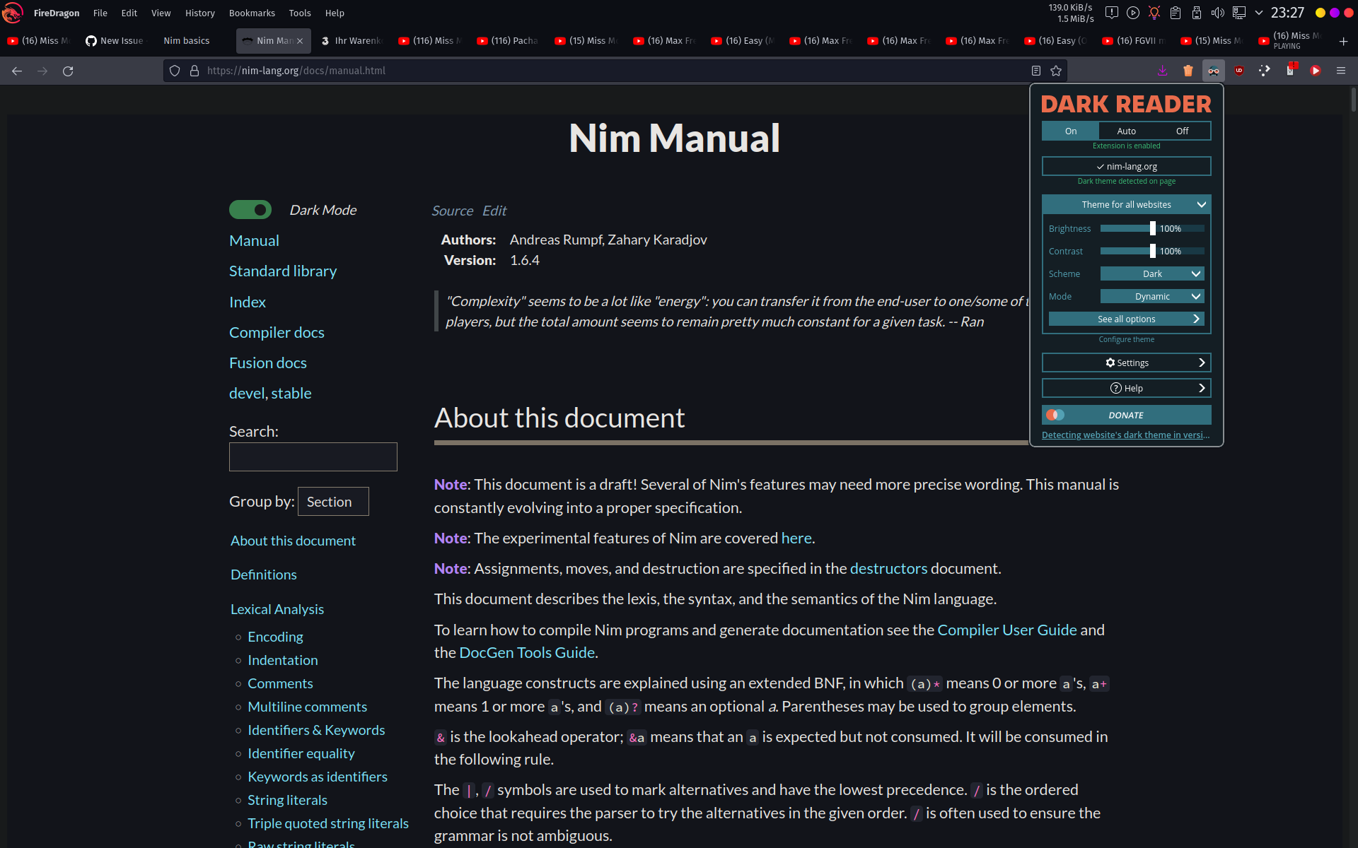 [Bug] Auto-detection doesnt work (Nim docs) · Issue #8595 · darkreader ...
