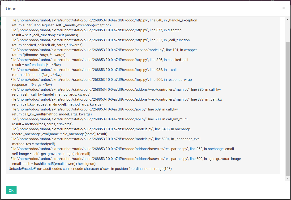 [10.0] UnicodeEncodeError if partner email contains non-ascii ...