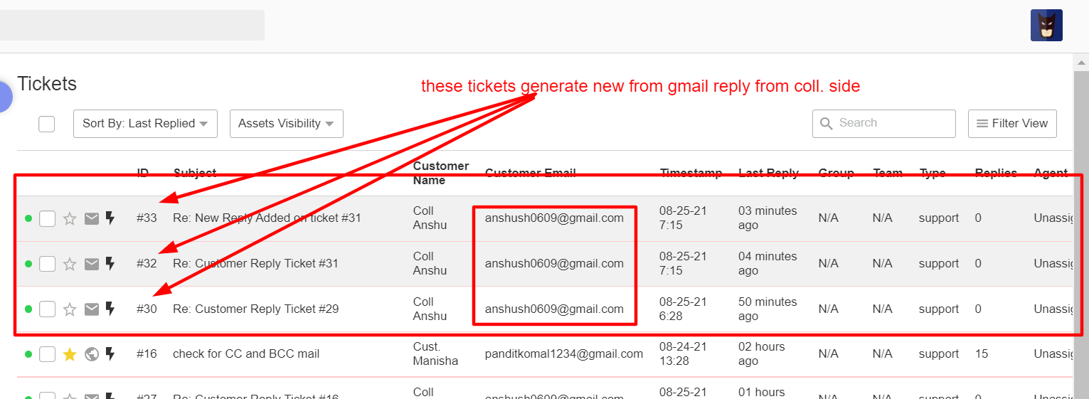 When added 2 collaboarators from customer side and reply from gmail ...