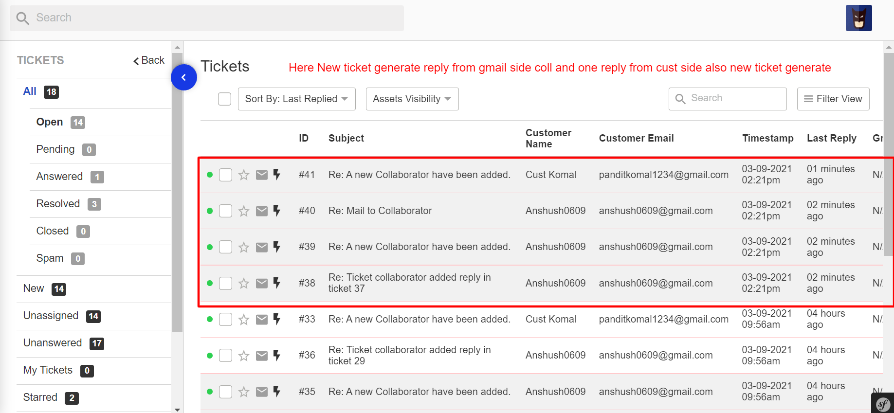 When Added Collaborator from customer and agent, admin side with using ...