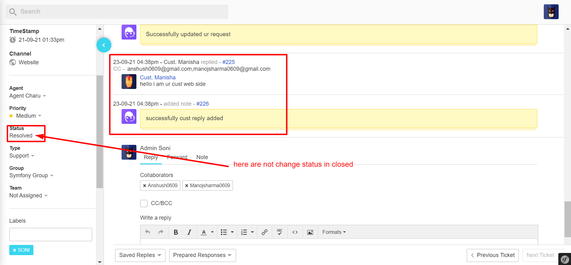 When I create a workflow for ticket -> Note Added so action is not ...