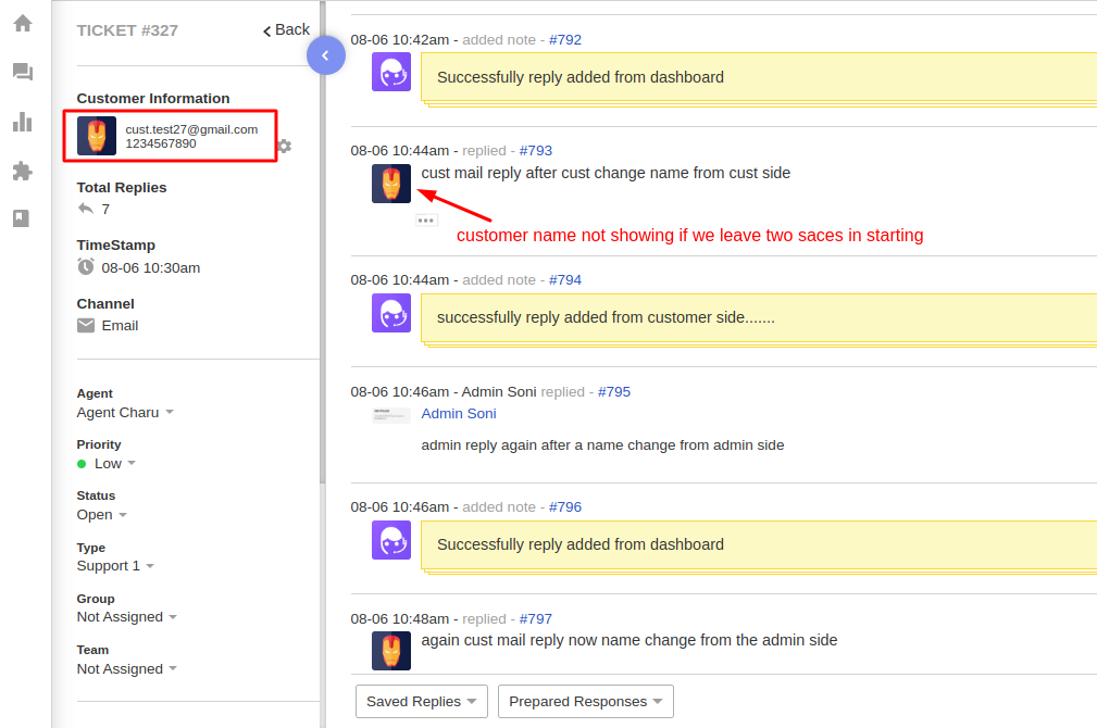 Customer name edit from admin side on ticket view page, if we leave ...