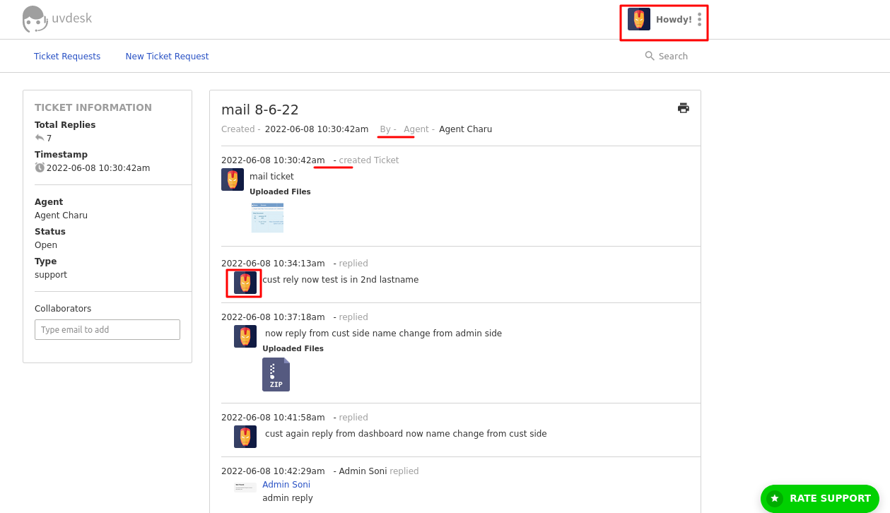 Customer name edit from admin side on ticket view page, if we leave ...
