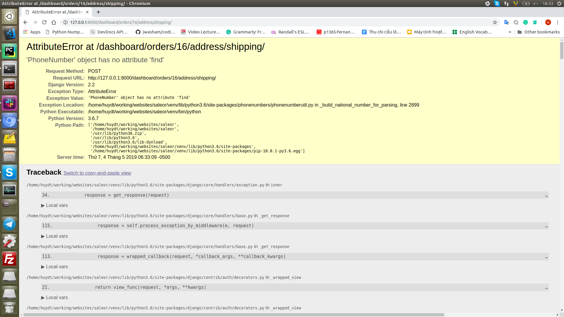 PhoneNumber' object has no attribute 'find' · Issue #4059 · saleor/saleor ·  GitHub