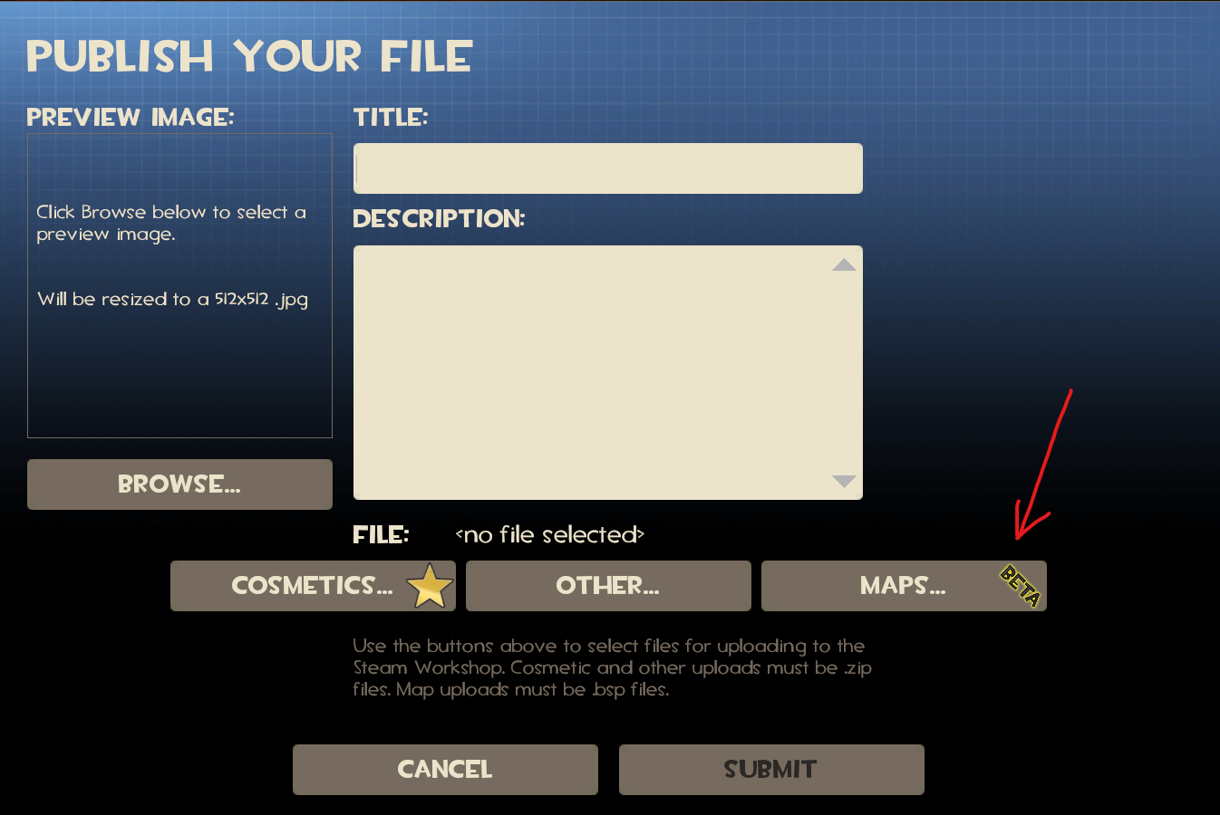 [TF2] Remove the "Beta" tag from the "Maps" option in the