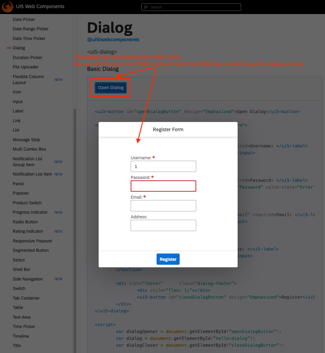 ui5-dialog: [BUG] User can still focus on or interact with content ...
