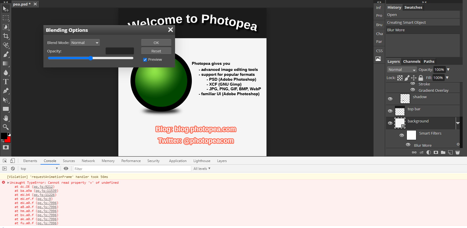 Error in Smart Filters · Issue 2769 · photopea/photopea · GitHub