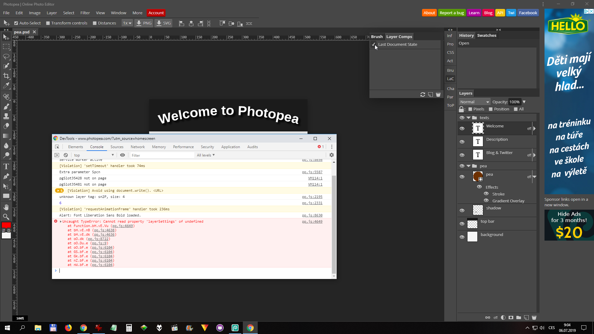 Error when clicking in Layer Comps window · Issue 1506 · photopea