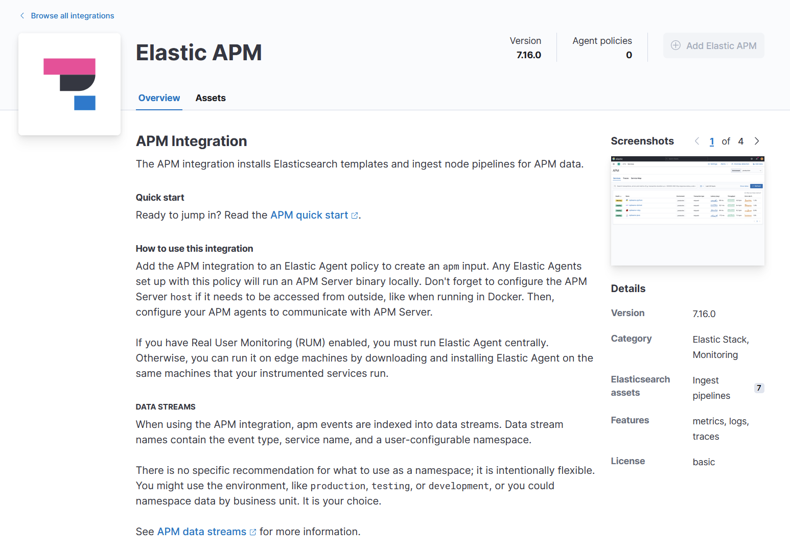 [Integrations] APM integration is missing the callout for APM ...