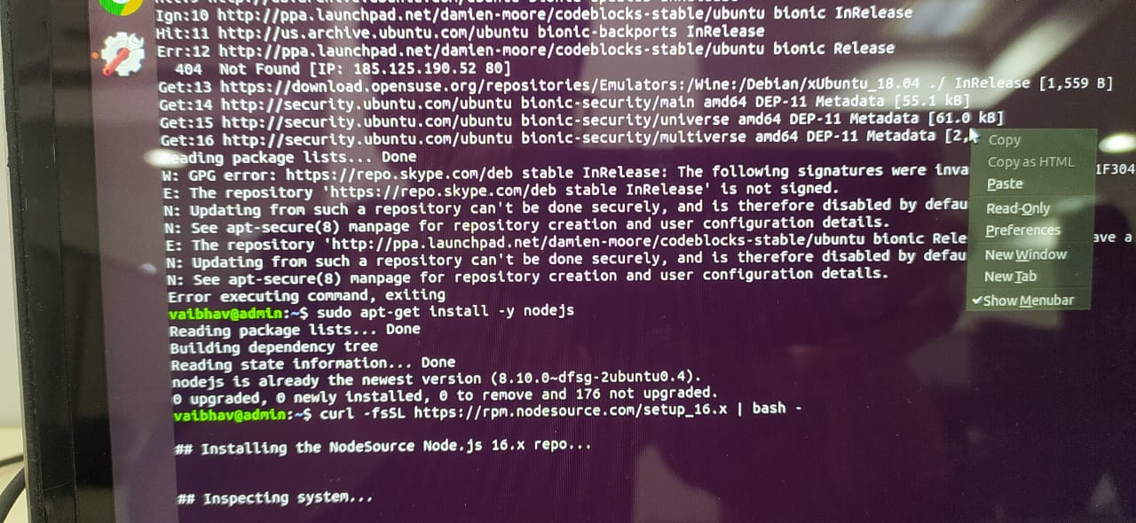 Not able to upgrade node version v8.10.0 to newer version in linux 18. ...